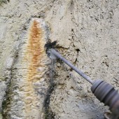 Detail van aanboren op een soilmix wand.