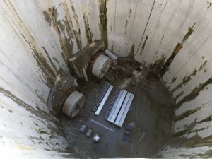 Technische schacht met een diameter van 20m op een diepte van 35 meter, constructie diepwandfundering in soilmix.